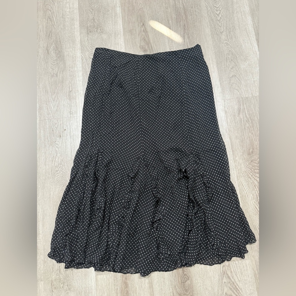 Ralph Lauren Black and White Polka Dot A-Line Skirt vintage y2k 100% silk